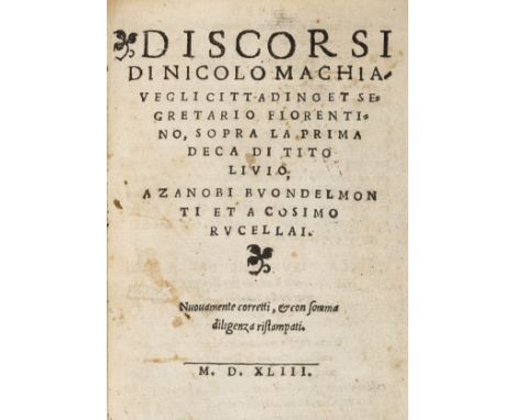 Machiavelli (Niccolo). Discorsi..., Sopra la Prima Deca di Tito Livio; a zanobi buondelmon ti et a Cosimo Rucellai, Venice, V