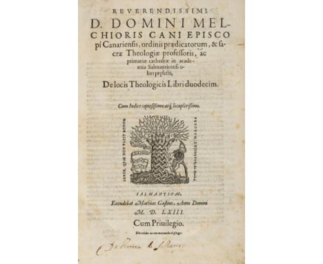 Cano (Melchior). De locis Theologicis Libri duodecim, 1st edition, Salamanca: Mathius Gastius, 1563, title with printer's woo