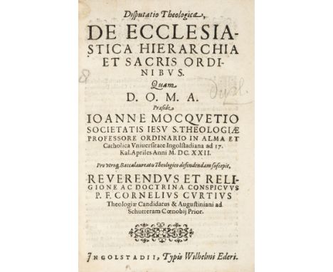 [German theological pamphlets]. Disputatio theologica. De ecclesiastica hierarchia et sacris ordinibus quam praeside Joanne M