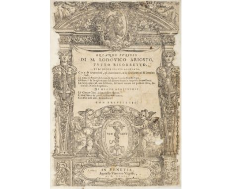 Ariosto (Lodovico). Orlando Furioso, tutto ricorretto, et di nuove figure adornato ... di nuovo aggiuntovi li cinque canti ..