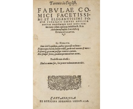 Terence. Terence in English. Fabulae comici facetissimi et elegantissimi poetae Terentii omnes Anglicae factae primumque hac 