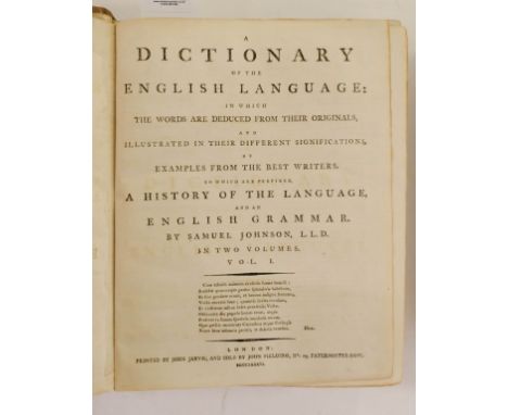 Johnson (Samuel). A Dictionary of the English Language, 2 volumes, printed by John Jarvis and sold by John Fielding, 1786, en