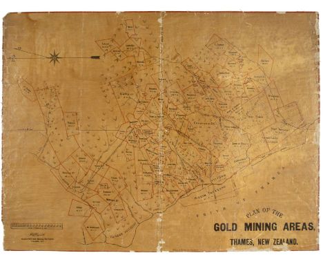 New Zealand. Plan of the Gold Mining Areas, Thames, New Zealand, Surveyor H. Kendrick, Auckland, Wilsons &amp; Horton, circa 