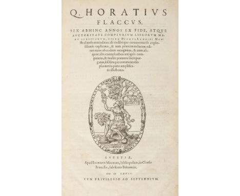 Horace. [Opera] Q. Horatius Flaccus, sex abhinc annos ex fide, opera Dionys Lambini, 2 volumes in one, Paris: Jean Macé, 1567