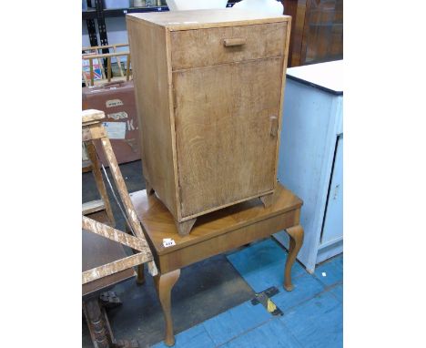 VINTAGE OAK BEDSIDE CHEST AND METAMORPHIC STOOL