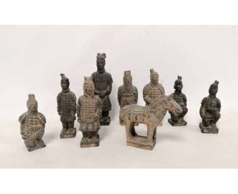 Nine modern Chinese Terracotta Army figures, the largest 16cm high.&nbsp; (9).