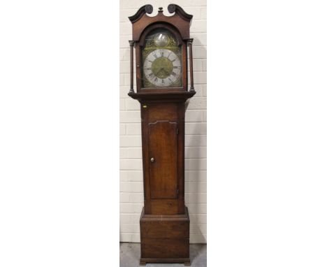 Thirty hour long case clock by Blacket Wallace, Brampton the brass and silvered 12" dial nicely engraved with owner's name in