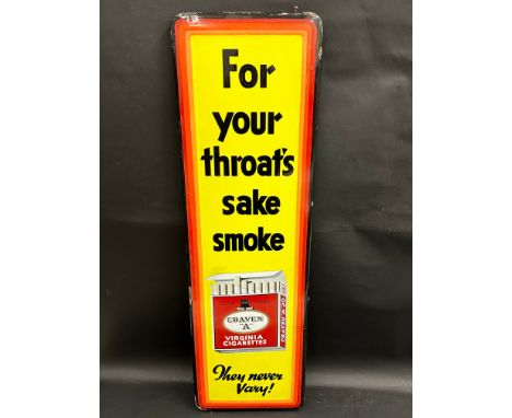 A 'Craven A' Virginia Cigarettes 'For Your Throat's Sake' rectangular enamel sign in very good condition, 12 x 38".