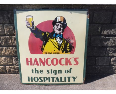 A large Hancock's Beer pictorial enamel sign, trimmed, 36 x 40".