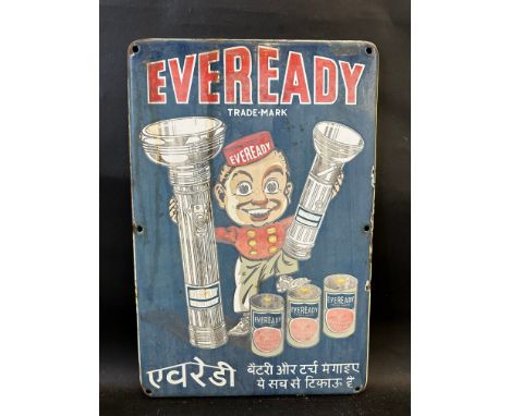 A small Indian pictorial enamel sign advertising Eveready Batteries, 12 x 18". 