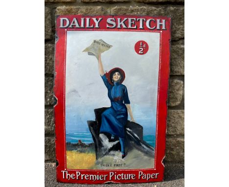 A Daily Sketch pictorial enamel sign, heavily restored, 20 x 30".