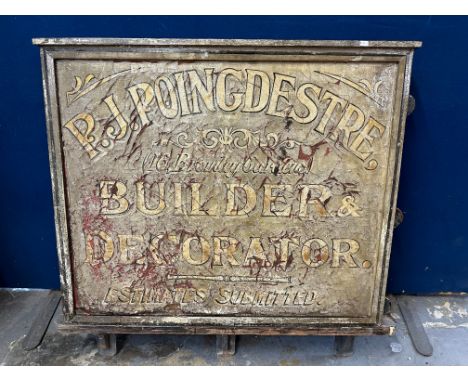 An early painted advertising sign for P.J.Poingdestre Builder &amp; Decorator (believed Channel Islands), on an easel stand 3