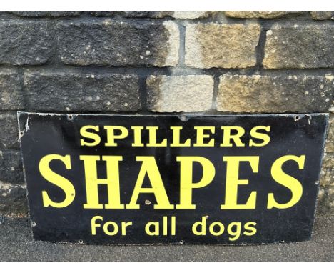 A Spillers Shapes for all Dogs rectangular enamel sign, in unusual black and yellow colour, 42 x 20".
