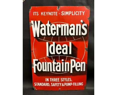 A Waterman's Ideal Fountain Pen rectangular enamel sign, 20 x 30". 