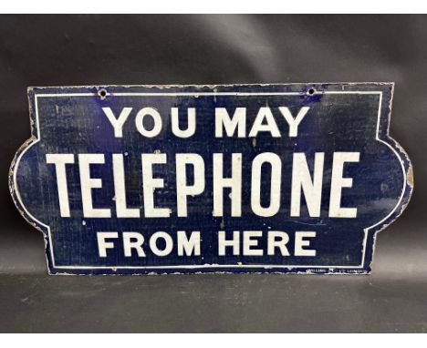 An early Victorian 'You May Telephone From Here' double sided enamel sign by Willing &amp; Co. Ltd, 28 x 13 1/2".