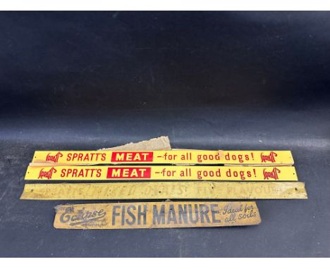 Two new old stock Spratt's Meat For All Dogs shelf strips, a Spratts Mixed Ovals shelf strip and a fourth for Eclipse Fish Ma