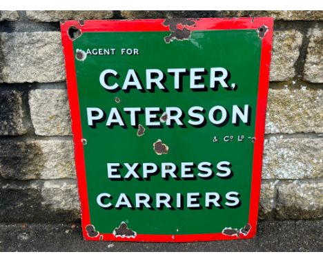 A Carter Paterson Express Carriers enamel sign by Bruton of Palmers Green, excellent gloss, 21 1/2 x 26".