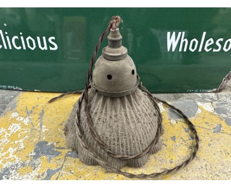 An early 20th Century ceiling light with glass shade, removed from Moore &amp; Sons, Frome