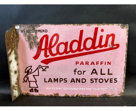 A double sided enamel sign advertising Aladdin Paraffin, 18 x 12". 