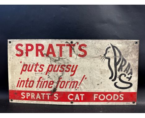 A Spratt's 'Puts pussy into fine form' rectangular enamel sign, in excellent condition, 24 x 12". 