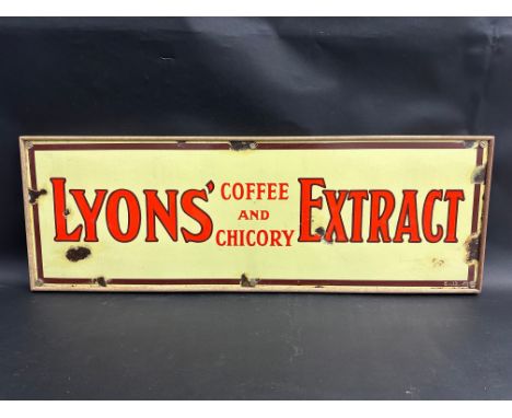 A Lyons' Coffee and Chicory Extract rectangular enamel sign, mounted for display, 35 1/2 x 11 3/4".