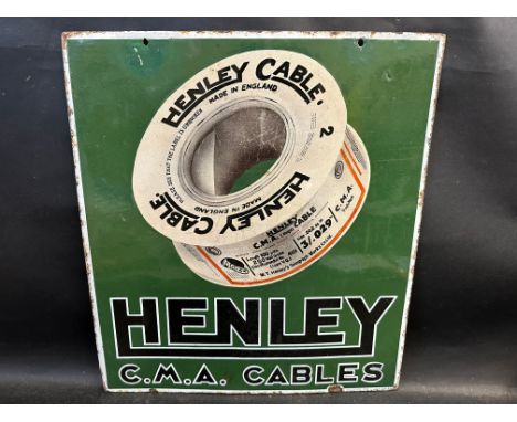 An unusual double sided enamel sign advertising Henley C.M.A. Cables with image of a gladiator, minor retouching to fixing ho