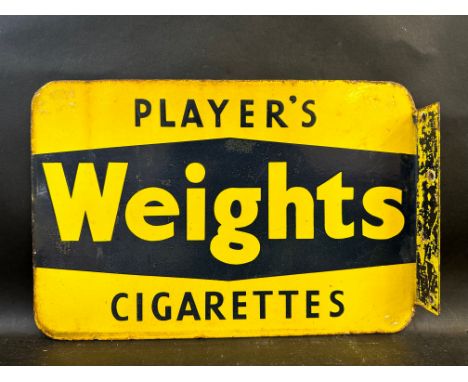 A Player's Weights Cigarette double sided enamel sign with flange, 16 1/2 x 11". 