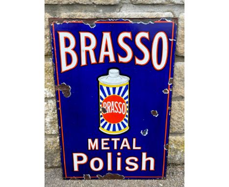 A Brasso Metal Polish pictorial enamel sign, an early heavy example, 16 x 24".