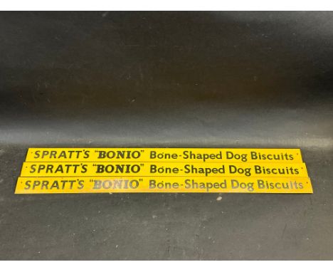 Three new old stock Spratt's ''Bonio'' Bone-Shaped Dog Biscuits shelf strips.