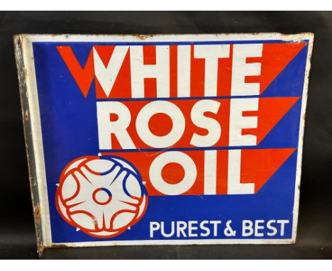 A White Rose Oil double sided enamel sign with hanging flange, 22 x 18".