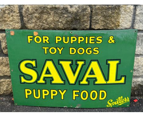 A Spillers Saval Puppy Food enamel sign, in excellent condition, 30 x 20". 