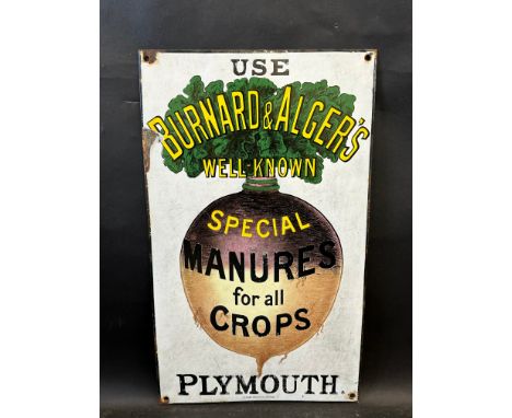 A rare pictorial enamel sign by Chromo advertising Burnard &amp; Alger's of Plymouth Well-Known Special Manures for all Crops