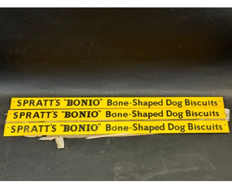 Three new old stock Spratt's ''Bonio'' Bone-Shaped Dog Biscuits shelf strips.