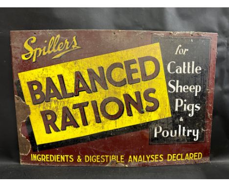 An early rectangular enamel sign advertising Spillers Balanced Rations for cattle, sheep, pigs and poultry, 30 x 20".