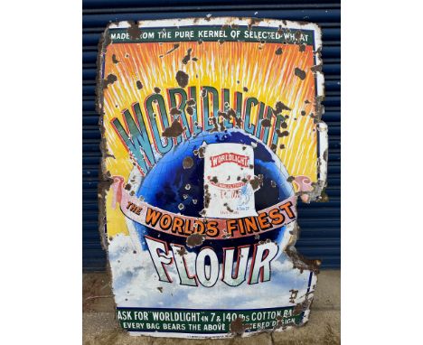 A large and fabulous design enamel sign advertising Worldlight Flour, 40 x 60".