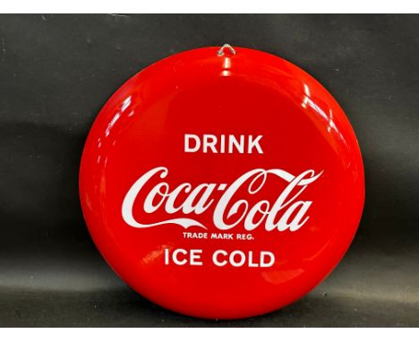 A Coca-Cola button enamel sign, 16" diameter. 