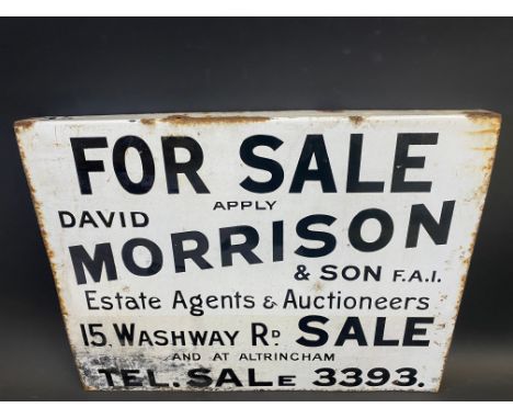 A double sided For Sale estate agent enamel sign for David Morrison &amp; Son of Sale, unusually with top hanging flange, 21 