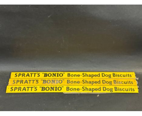 Three new old stock Spratt's ''Bonio'' Bone-Shaped Dog Biscuits shelf strips.