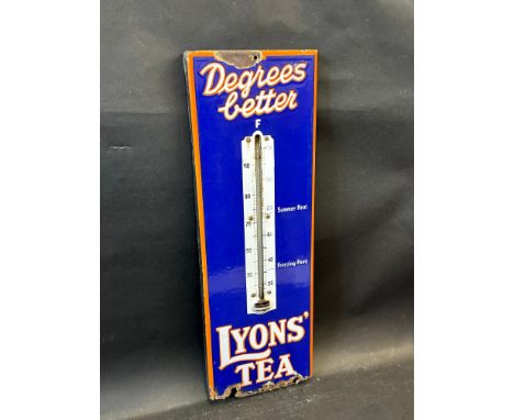 A Lyons' Tea enamel thermometer, 7 1/2 x 22 1/2".