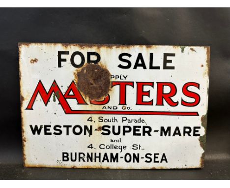 A double sided enamel sign with hanging flange for Masters &amp; Co. Estate Agents, Weston-Super-Mare and Burnham-on-Sea, 18 