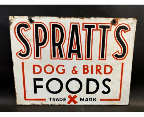 A Spratt's Dog &amp; Bird Foods rectangular double sided enamel sign by Wood &amp; Penfold London, 16 x 12". 