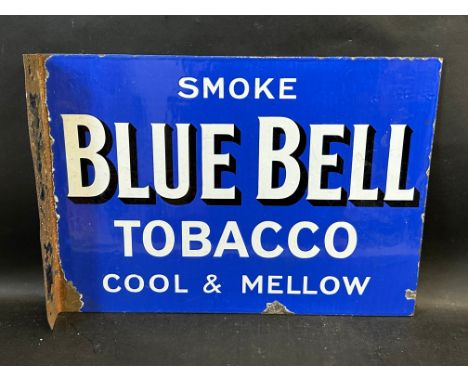 A double sided enamel sign advertising Blue Bell Tobacco, with hanging flange, 20 x 14". 