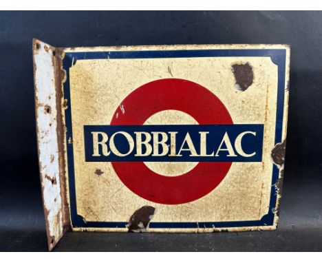 A Robbialac double sided enamel sign with hanging flange, 13 x 11". 