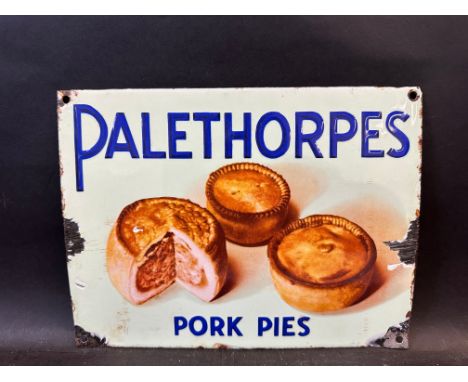 A rare Palethorpes Pork Pies pictorial enamel sign, with good gloss, 12 1/4 x 9 1/4".