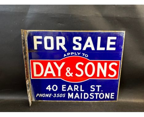 A Day &amp; Sons of Maidstone For Sale double sided enamel sign with hanging flange, 20 x 16".