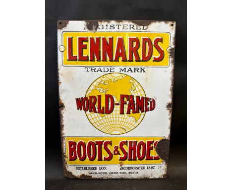 A small Lennards World-Famed Boots &amp; Shoes rectangular enamel sign, 13 1/2 x 19 1/2".