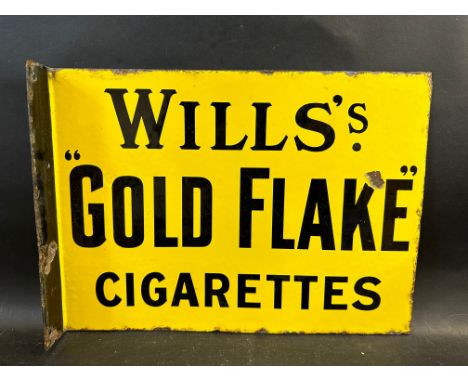 A Wills's Gold Flake Cigarettes double sided enamel sign with hanging flange, 15 x 11".
