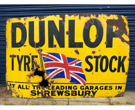 A large Dunlop Tyre Stock 'at all the leading garages in Shrewsbury' rectangular enamel sign 72 x 48".
