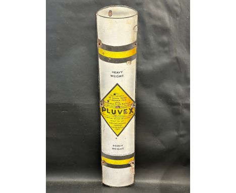 A Pluvex enamel sign shaped as a roll of felt, 7 x 36". 