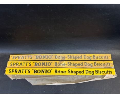 Three new old stock Spratt's ''Bonio'' Bone-Shaped Dog Biscuits shelf strips.